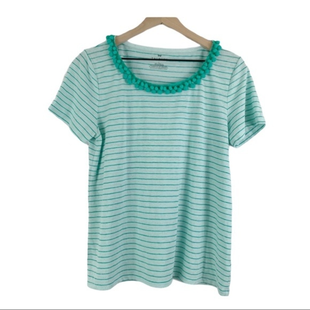 TALBOTS Pom Pom T-shirt Green Stripes